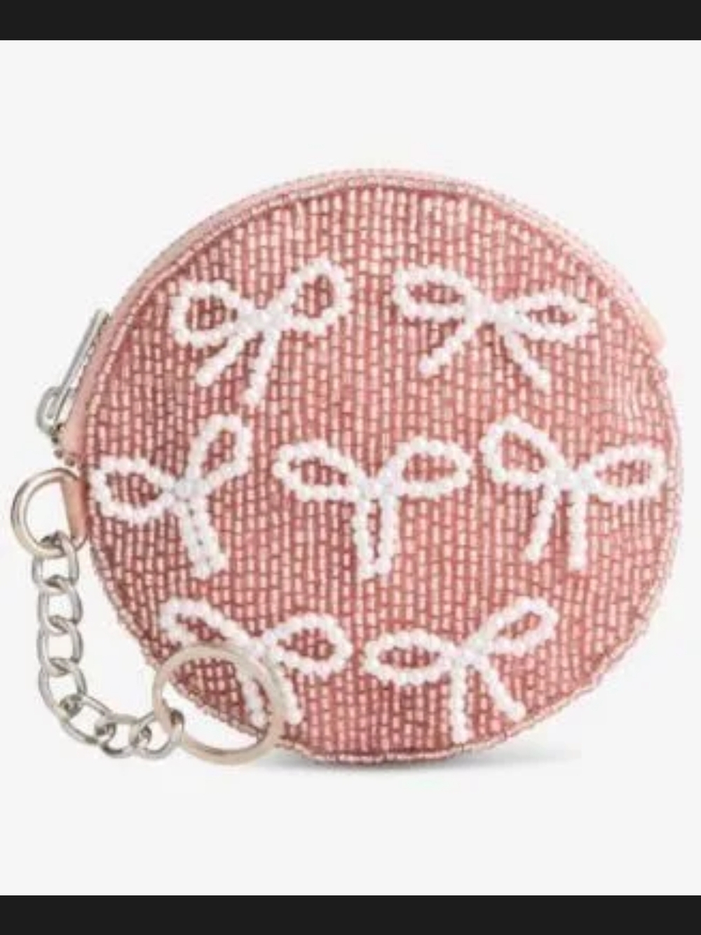On 34th Round Pink Beaded Coin Purse with White Bow Accents Nwt‎